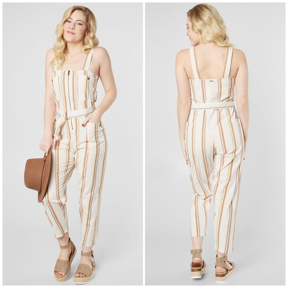 Billabong Light The Night Striped Linen Blend Lightweight Jumpsuit Women's L